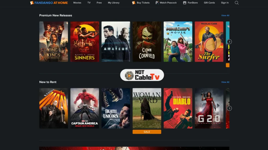 Homepage screenshot of Vudu 3D movie platform offering pay-per-view 3D movie rentals and purchases