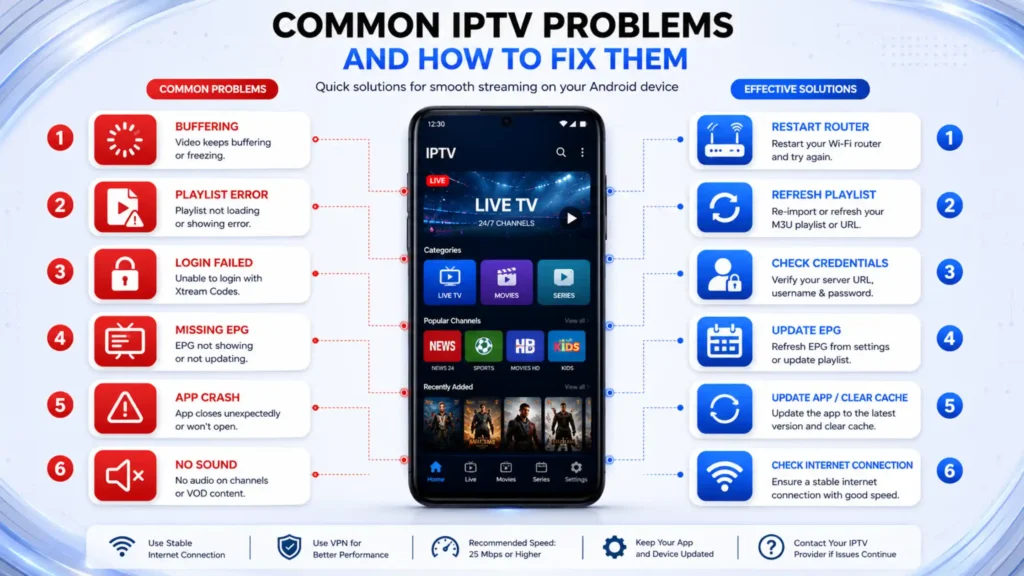 10 Best Free IPTV Players for Android Phones (2026 Expert Guide) 28 Common IPTV Player Problems and How to Fix Them